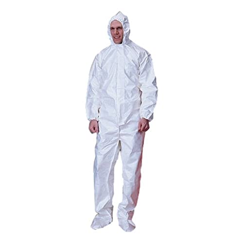 COMFITWEAR BULK PACK INDUSTRY PACKED Full Body Coverall Protection Anti Static Zipper Lightweight Breathable Fabric Great For Painting Industrial (WHITE HOOD & BOOTS, L-25PC)