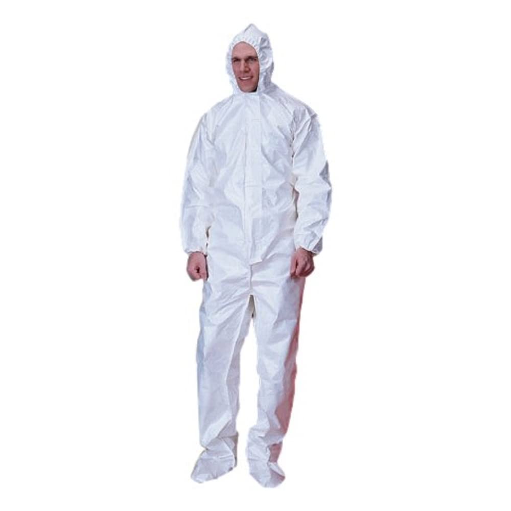 COMFITWEAR BULK PACK INDUSTRY PACKED Full Body Coverall Protection Anti Static Zipper Lightweight Breathable Fabric Great For Painting Industrial (WHITE HOOD & BOOTS, XL-25PC)