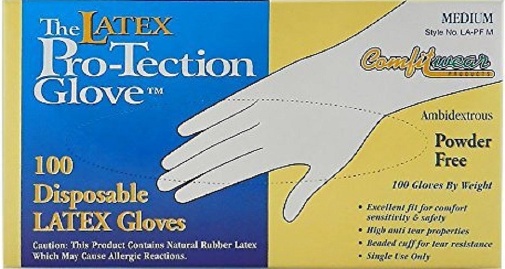 COMFITWEAR Disposable Latex Gloves, Powder Free, Size: Medium, 500 Gloves (5 Boxes of 100 Gloves)