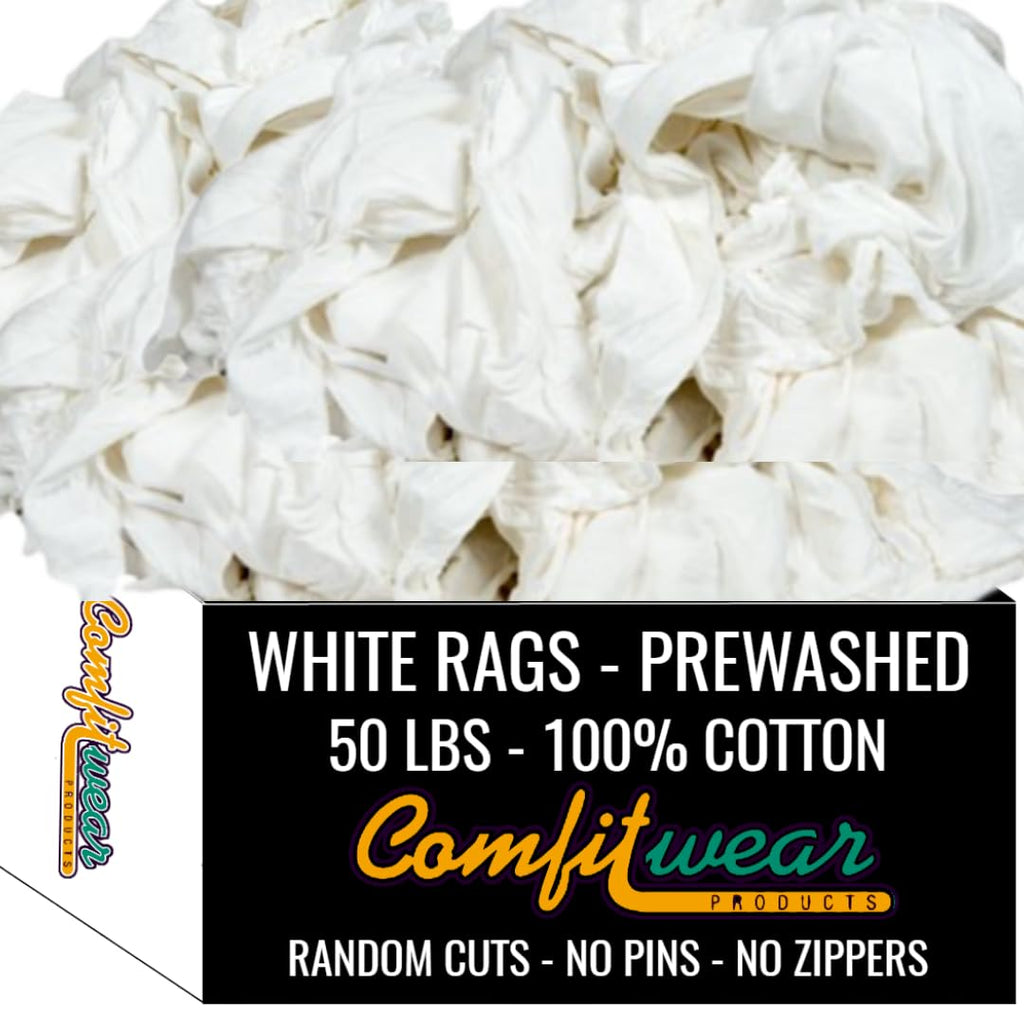 COMFITWEAR Premium Knit Cotton T-Shirt Cloth Wiping Rags Shop Cleaning T-Shirt Cloths Staining & Finishing Rag for Auto Grease Paint & Wood (50 LB, White)