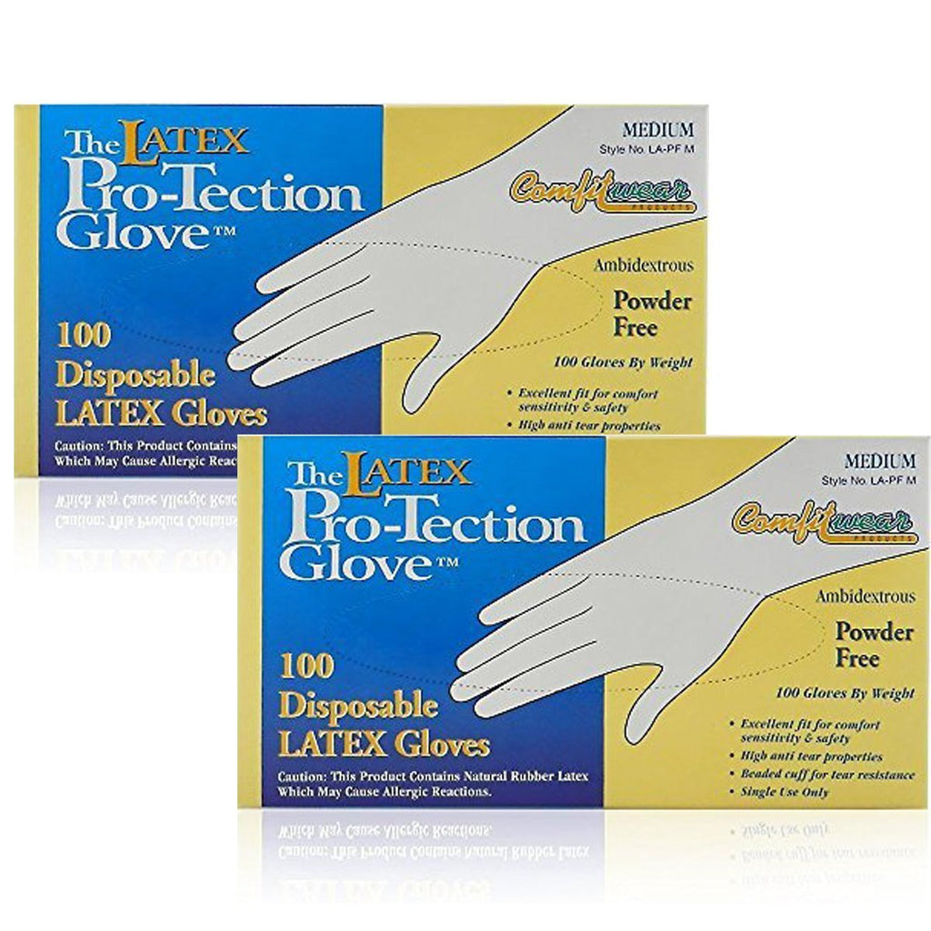 COMFITWEAR Disposable Latex Gloves, Powder Free, Medium, 100 Count (Pack of 2)